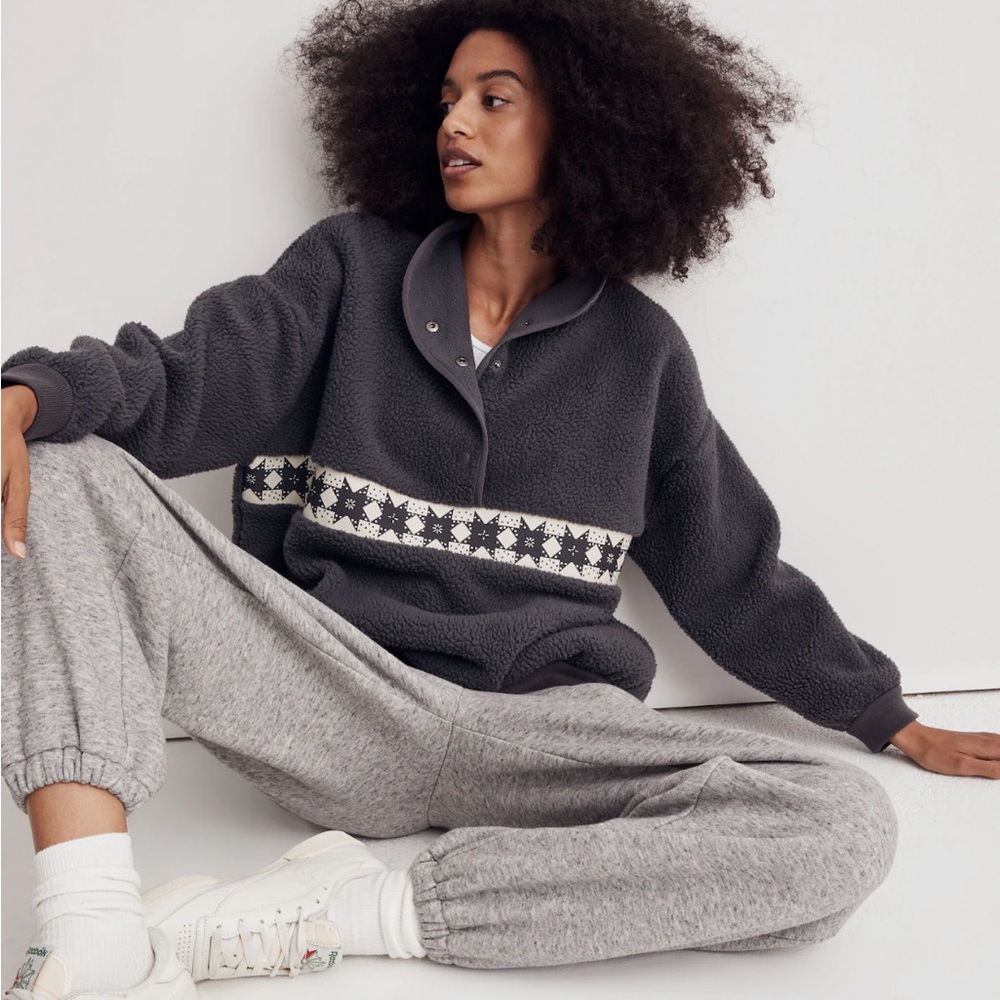 Madewell Charcoal Fleece Pullover with Star Design